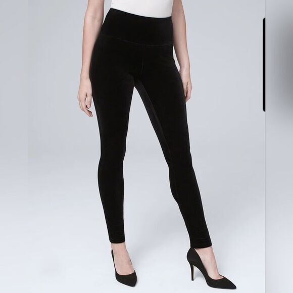 White House Black Market The Legging Black Velvet Pull On Stretchy BodyCon Pants - Picture 1 of 13